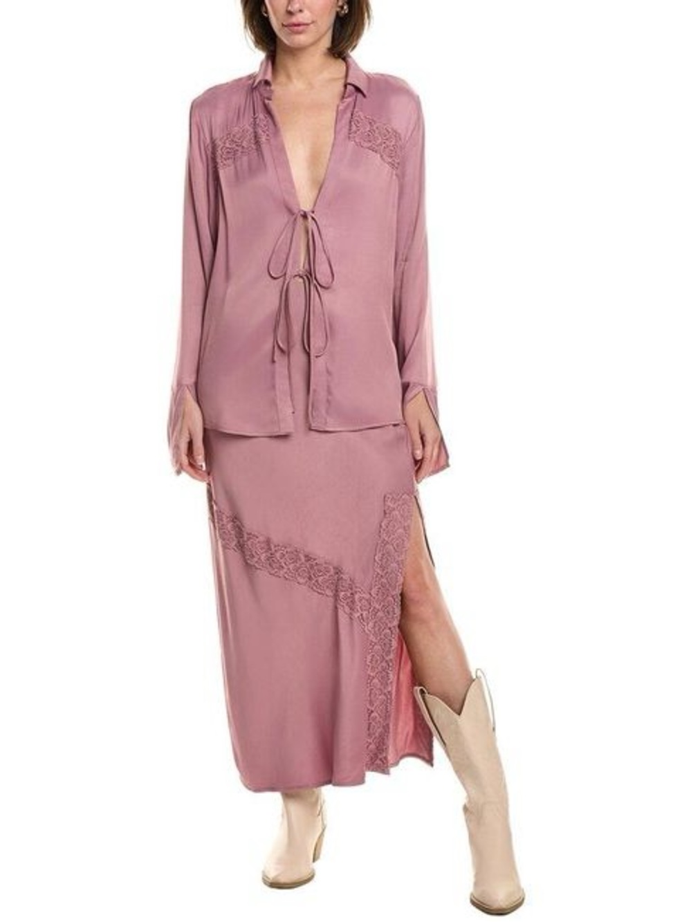 Free People Purple Lace-Trim Midi Skirt - Picture 4 of 9